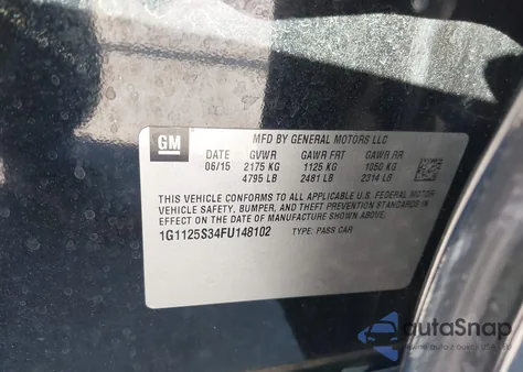 2015 Chevrolet Impala 2Lt z USA, uszkodzony, nr VIN 1G1125S34FU148102